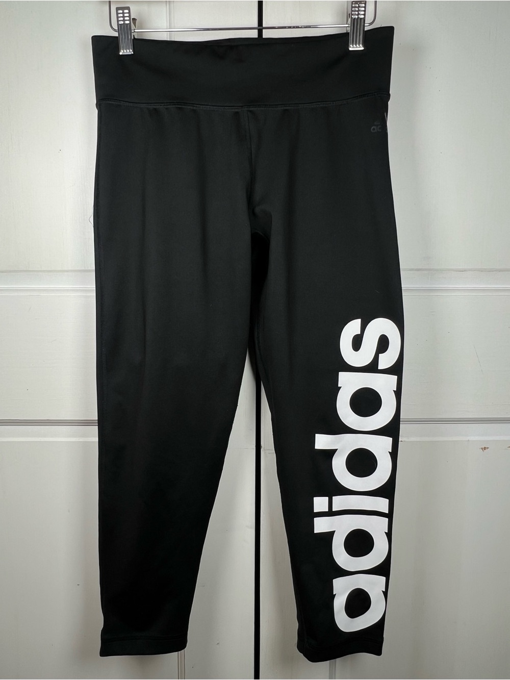 Adidas Black Climalite Cropped Leggings Bold White Logo Size Medium